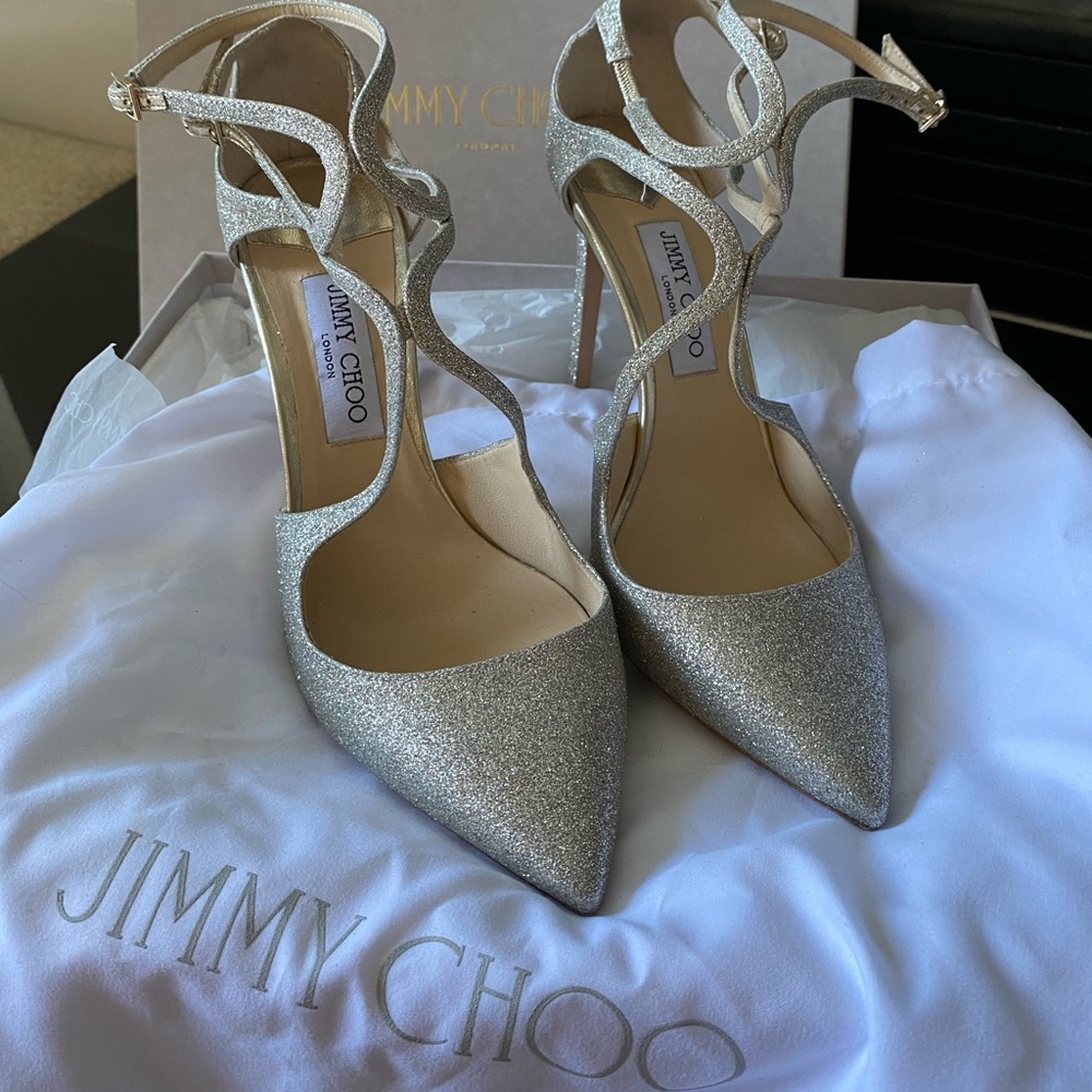 Jimmy Choo Lancer 100 Dusty Glitter Platinum